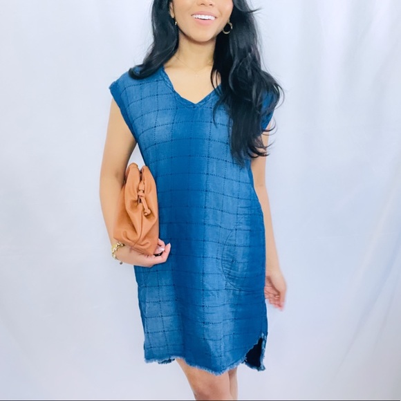 Anthro Cloth & Stone | Blue 100% Cotton Sleeveless Cross Stitch Sheath Dress - Picture 11 of 11